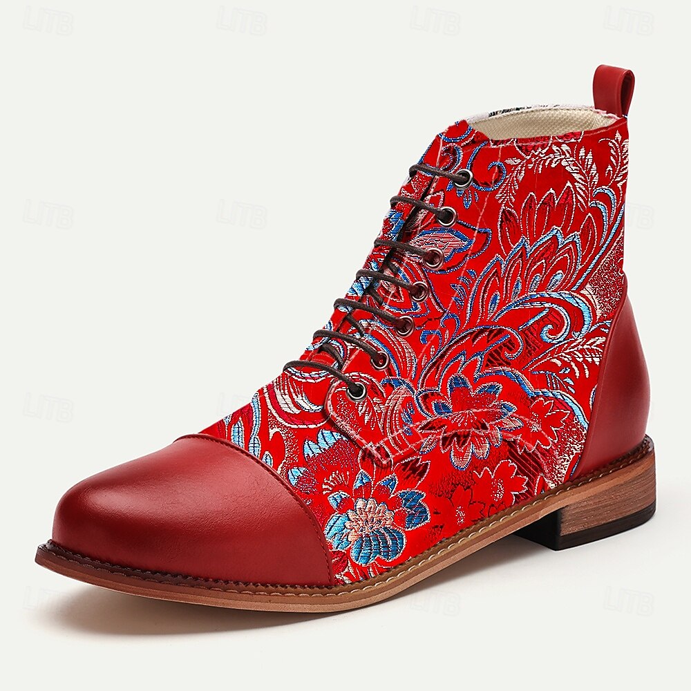 Hombre Botas Zapatos de Paseo Casual Cuero PU Tela Jacquard Cómodo Antideslizante Transpirable Botines / Hasta el Tobillo Cordones Rojo Otoño Invierno 2025 - $54.99 –P1