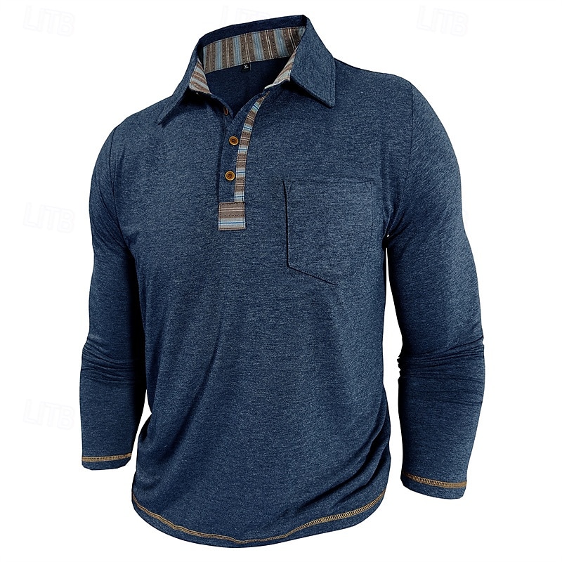 Herren Golfshirt Golf Poloshirts Arbeit Lässig Revers Langarm Basic Modern Farbblock Patchwork Knöpfe Frühling Herbst Normale Passform Aprikose Marineblau Blau Grün Hellgrau Dunkelgray Golfshirt 2025 - $25.99 –P10