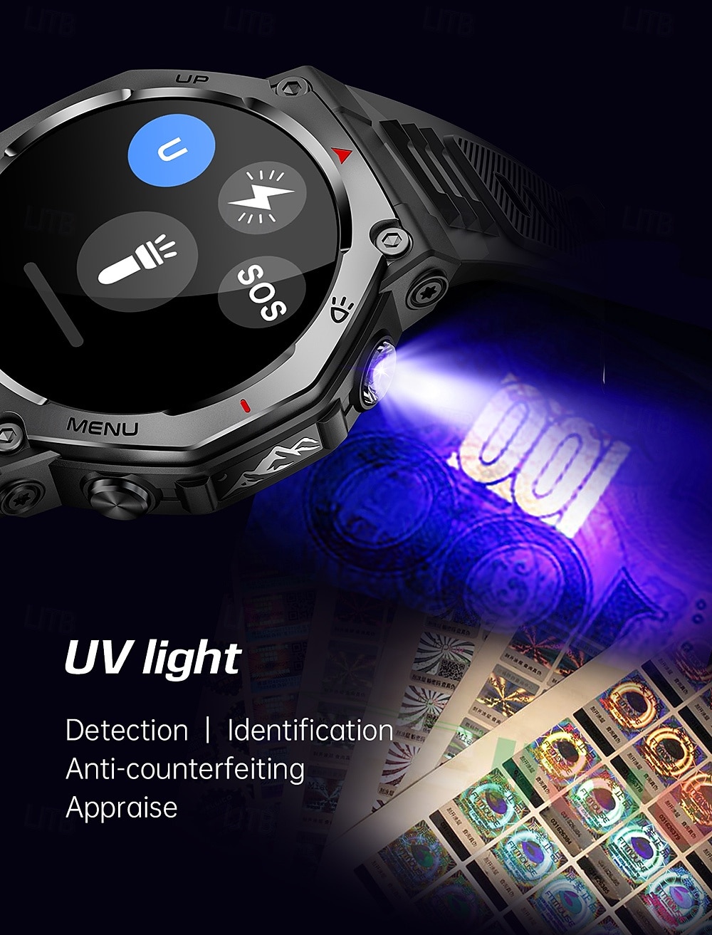 2025年 2025年新型スマートウォッチ（懐中電灯/UVライト付き、5気圧防水、Bluetooth通話、スポーツスマートウォッチ、Huawei Xiaomi対応、メンズ）  コレクション – $44.99 –P3