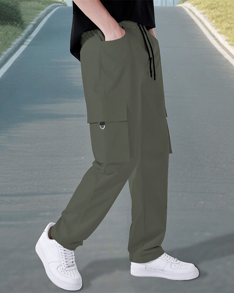 Per uomo Pantaloni Cargo Pantaloni Elastico in vita Coulisse Multi-tasche Semplice Mimetico Indossabile All'aperto Quotidiano Campeggio & Escursionismo Moda Classico Nero Verde militare del 2025 a $18.99 –P16