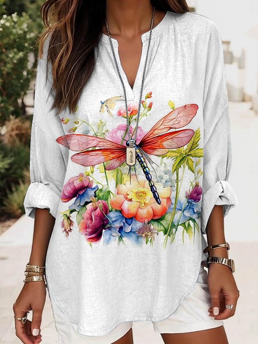 Blouse Femme à Manches Longues Tunique Tops Graphique Animal Élégant Chic Décontracté Col V Regular Tops Vacances Imprimé Blanc Rose Vert Été Printemps de 2025 ? $24.99 –P3