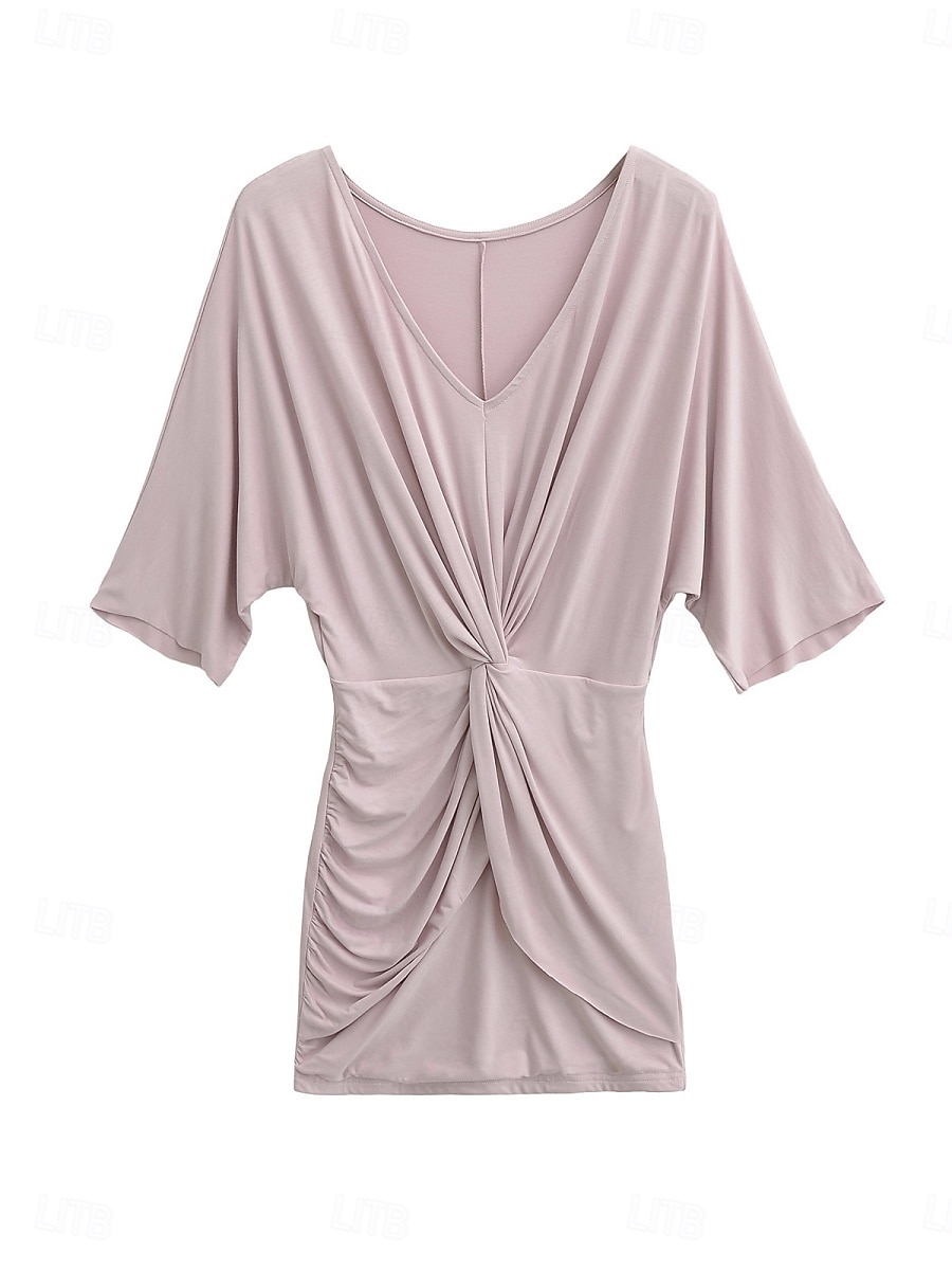Damen Minikleid Freizeitkleid Etui-Kleid Sommerkleid Gerafftes Kleid Mode Modern Täglich Strand Wochenende Normale Passform Einfach Dreiviertelarm V Ausschnitt Schwarz Weiß Rosa Rote Sommer Frühling 2025 - $31.99 –P3