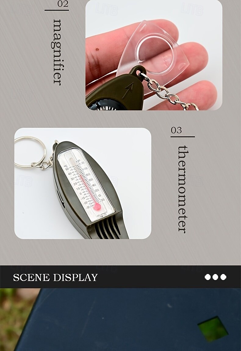4-in-1 Outdoor Survival Tool Compass Magnifying Glass Thermometer & Emergency Whistle - Durable ABS Material 2025 - $7.99 –P14