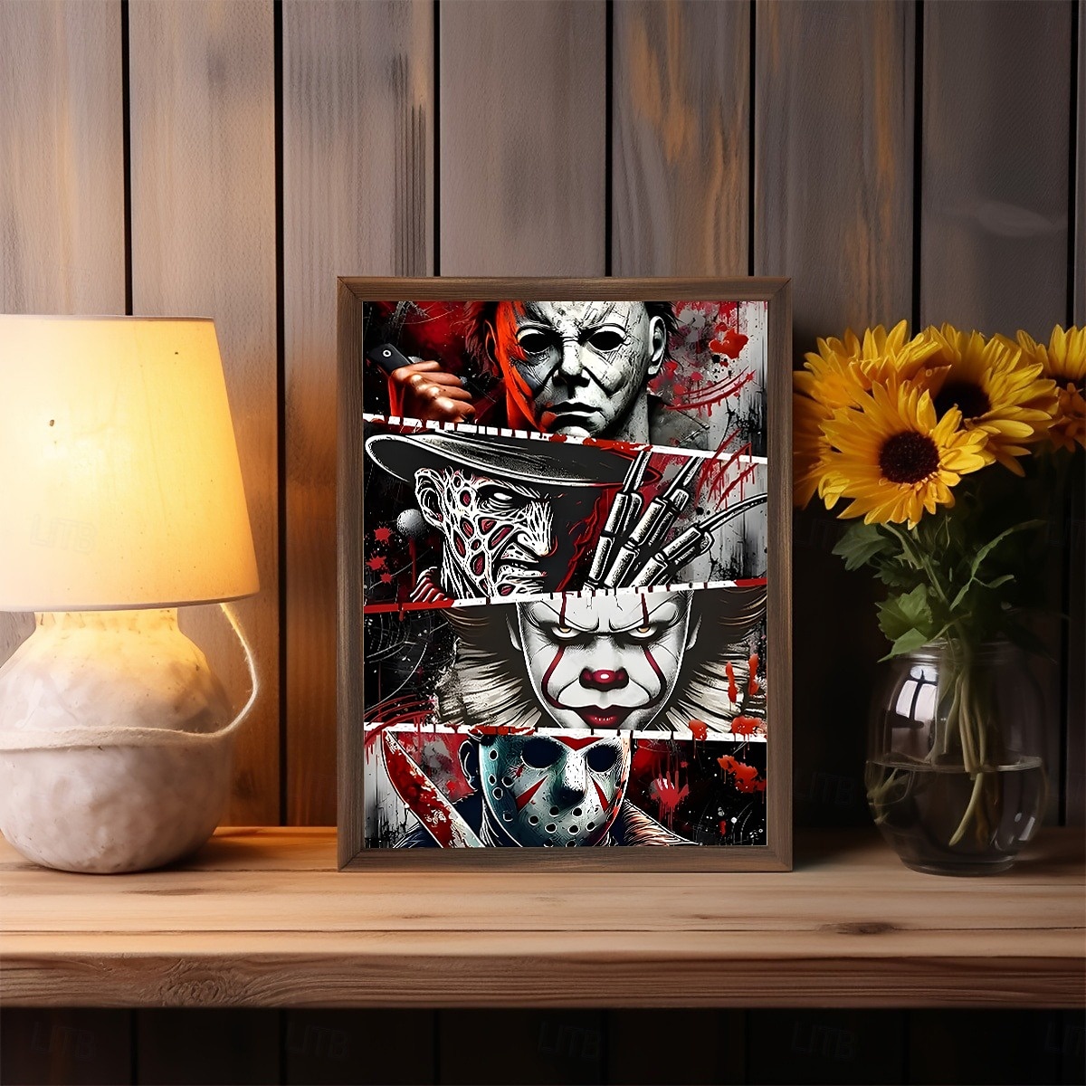 Póster de lienzo con diseño de personaje de terror de 1 pieza, sin marco, listo para colgar, tela resistente al agua, estilo clásico con detalles brillantes para baño, dormitorio, oficina, sala de 2025 - $13.99 –P2