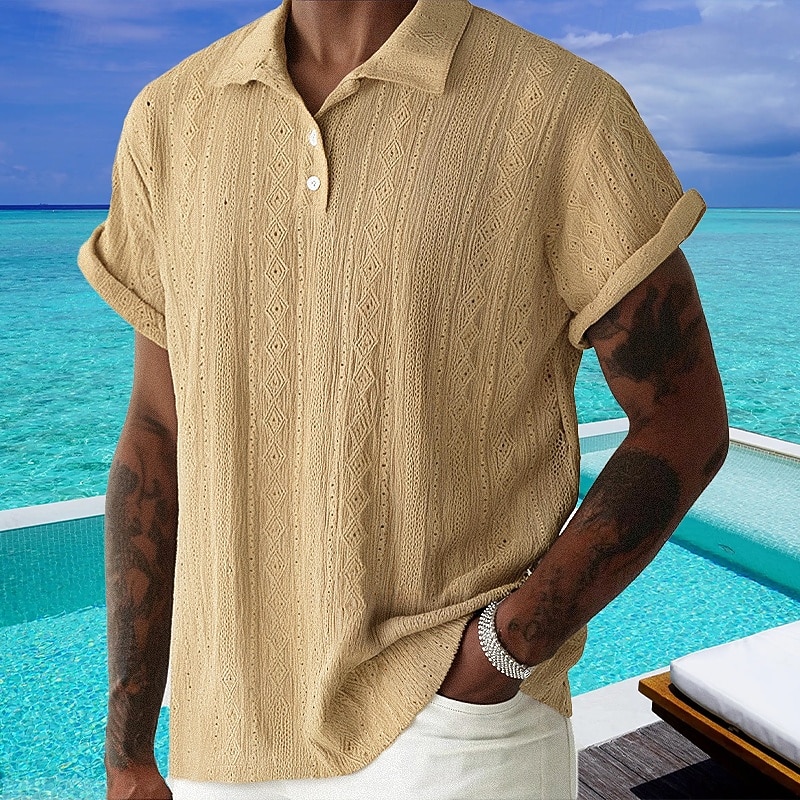 Per uomo Maglia da golf Polo da Golf Lavoro Casuale Bavero Manica Corta Essenziale Moderno Semplice Bottoni Jacquard Estate Vestibilità regolare Marrone scuro Nero Verde chiaro Azzurro cielo Cachi del 2026 a $24.99 –P6