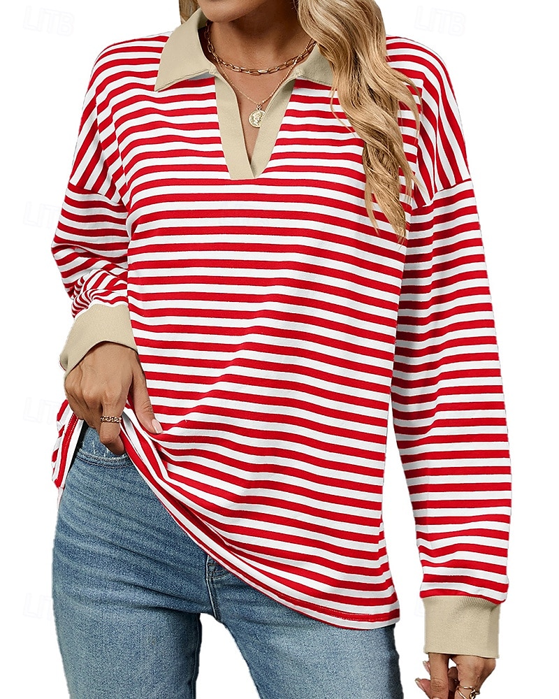 Mujer Sudadera tipo jersey Tops casuales Manga Larga Camiseta Ropa Deportiva Escote en Pico Protección Solar Resistente al Viento Al Aire Libre Ropa de deporte Ropa de Deporte Rayas Rosa oscuro Negro 2025 - $23.99 –P5