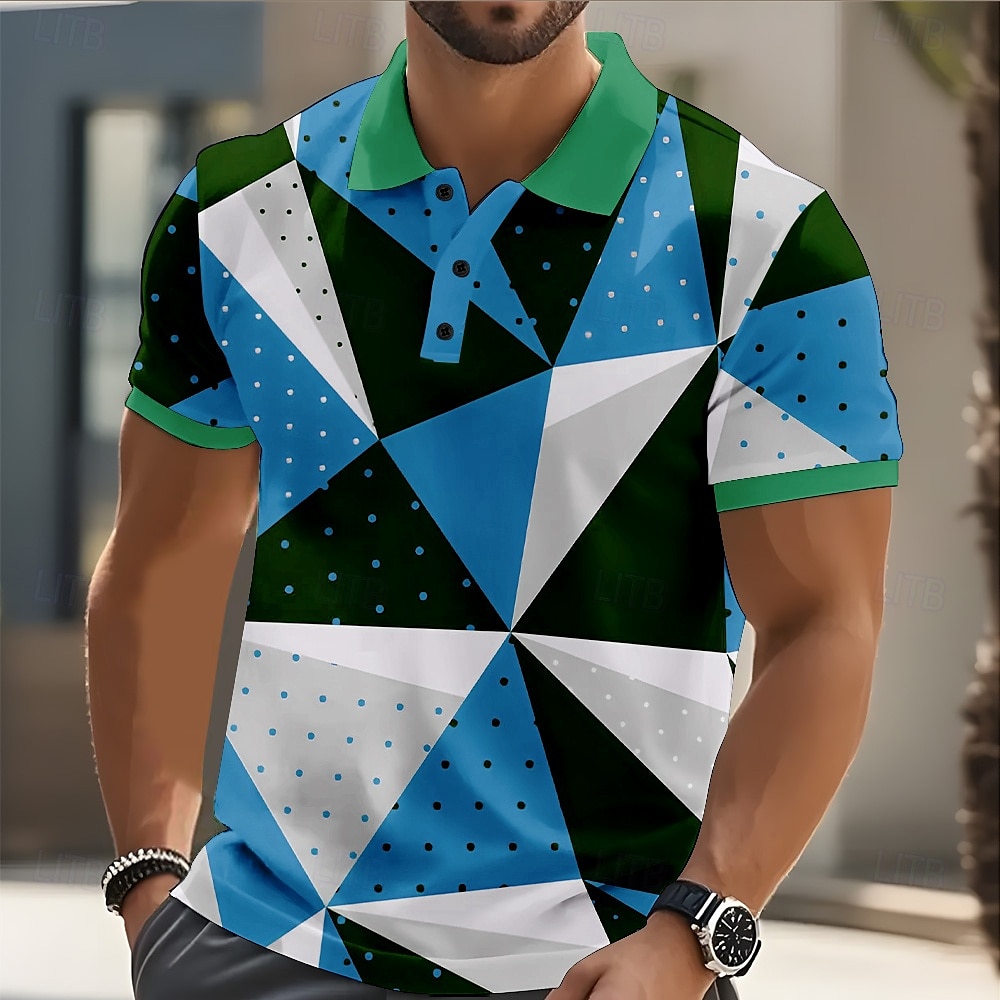Homme Formes Géométriques Abstrait Polo Manche Courte Polos Chemises à Col Occasionnel Rue Athleisure Tenue quotidienne Boutons Été Rouge Bleu Vert de 2025 ? $20.99 –P3