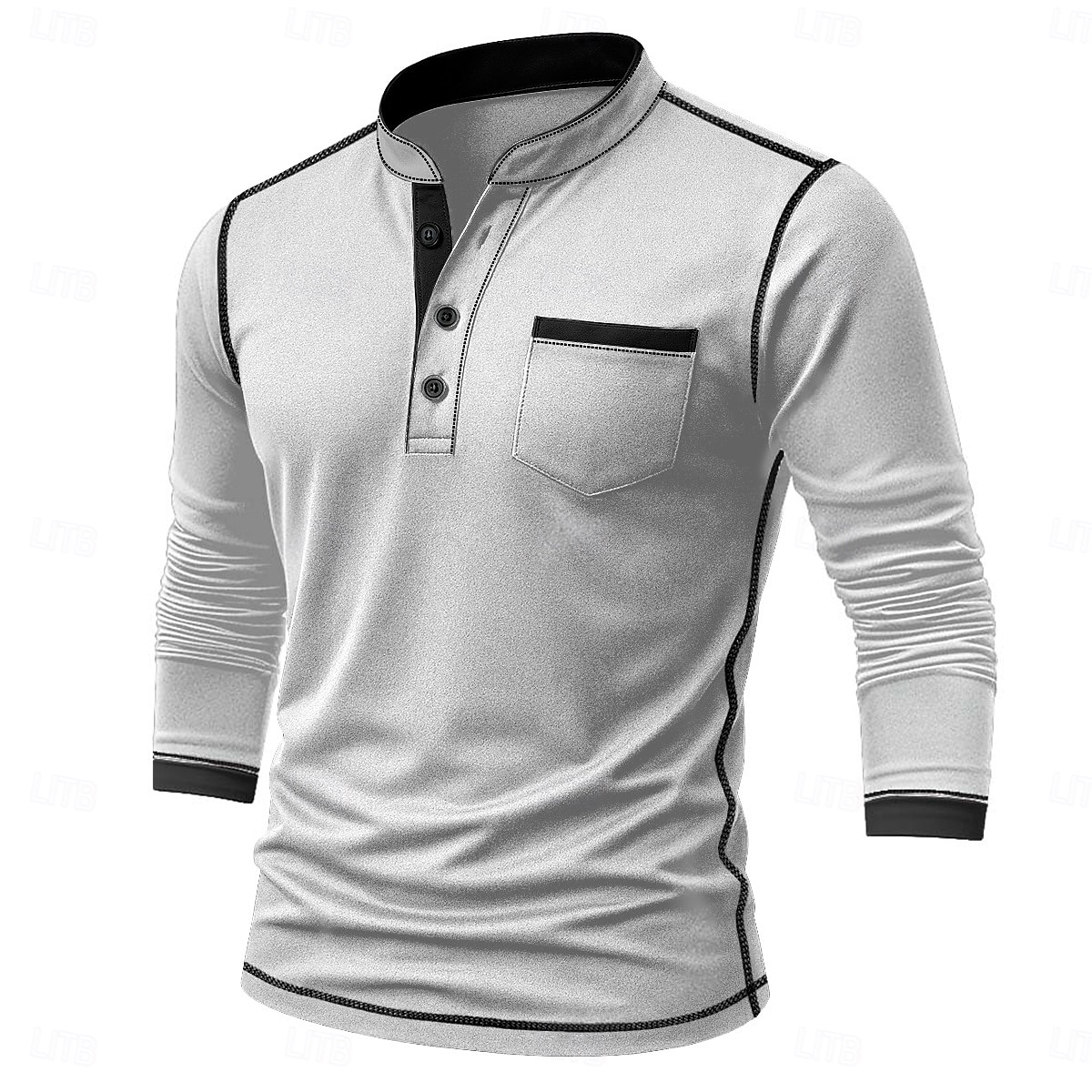 Herren Henley Hemd T-Shirt Henley Oberteil Langarm Einfarbig Einfach Mode Designer Lässig Farbblock Knöpfe Henley Outdoor Lässig Täglich Sommer Frühling Herbst Schwarz Weiß Marineblau Henley T-Shirt 2025 - $22.99 –P7