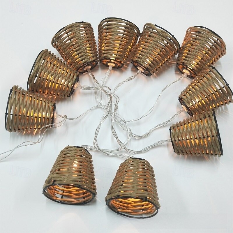 Lanterna decorativa in rattan con luci a stringa - 10 LED in rattan con sfere in stile batteria/energia solare, per interni ed esterni, impermeabile, per patio, casa, pergola, veranda, festa, cortile, del 2025 a $68.99 –P10
