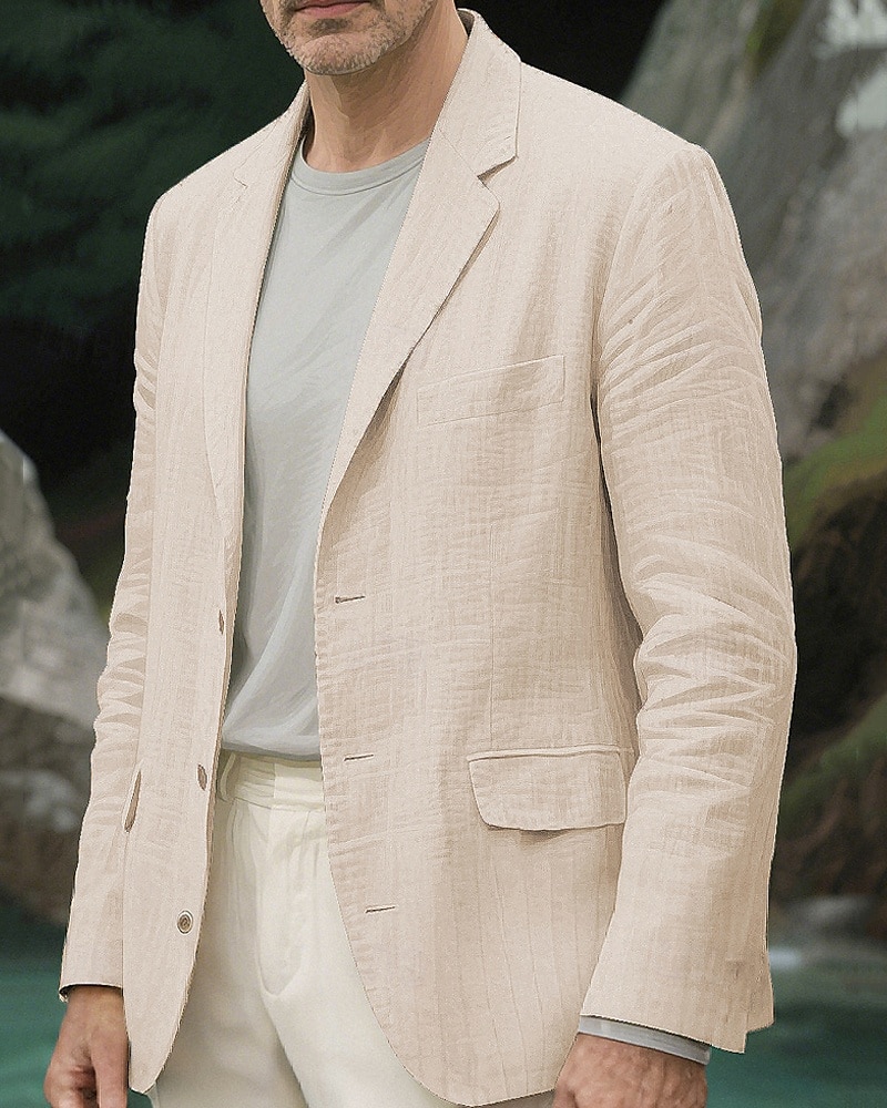Per uomo Blazer Affari Cocktail party Ricevimento di matrimonio Moda Casual Primavera Autunno Poliestere Semplice Tasca Bottoni Confortevole Monopetto Giacca Verde chiaro Blu marino Marrone Kaki del 2025 a $51.99 –P3