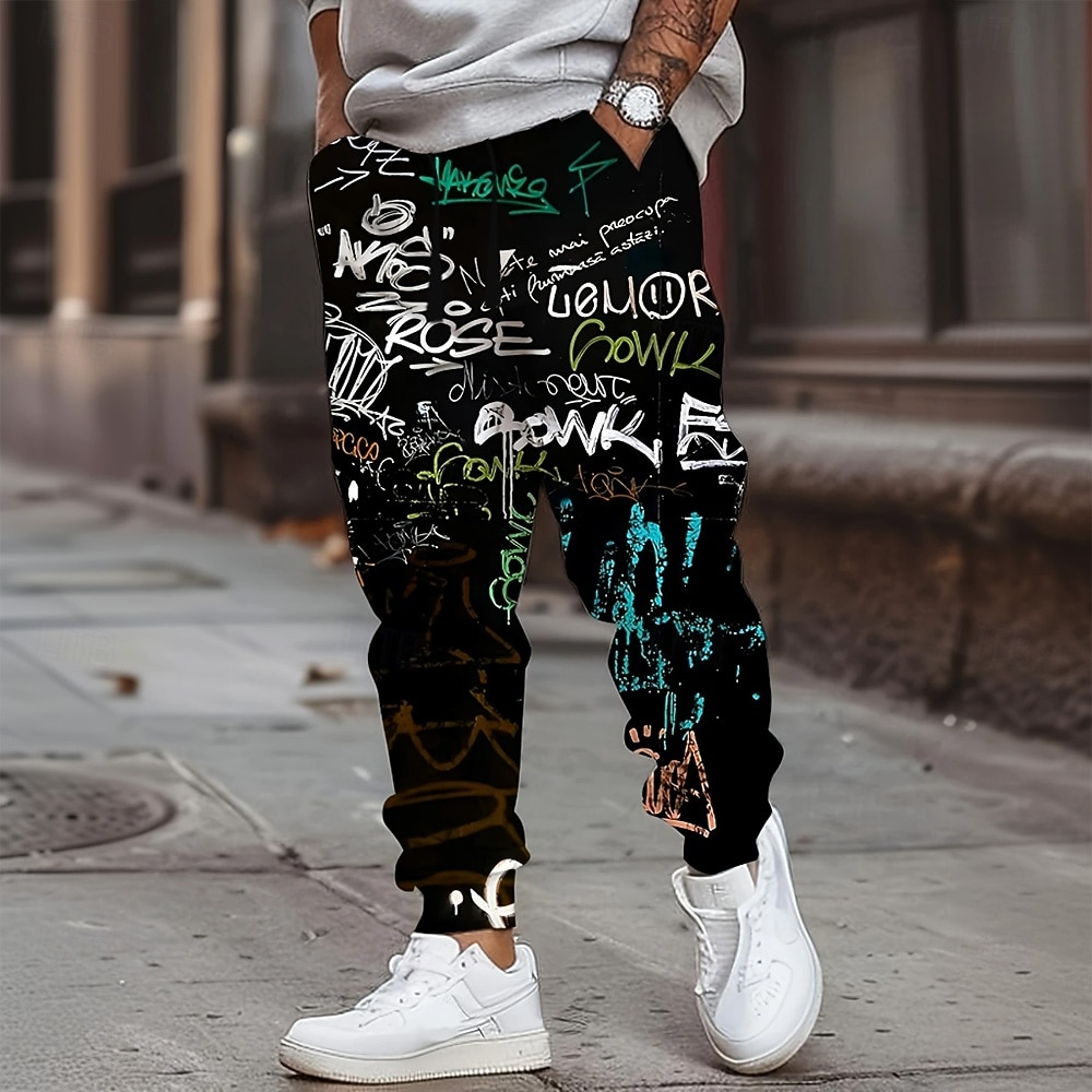 Męskie Kolorowy Graffiti Spodnie dresowe Uprawiający jogging Spodnie Średni Talia Elastyczna talia ze sznurkiem Codzienny Jogging Streetwear Ćwiczyć Spodnie dresowe sportowe z kieszeniami Wiosna 2026 - $24.99 –P3