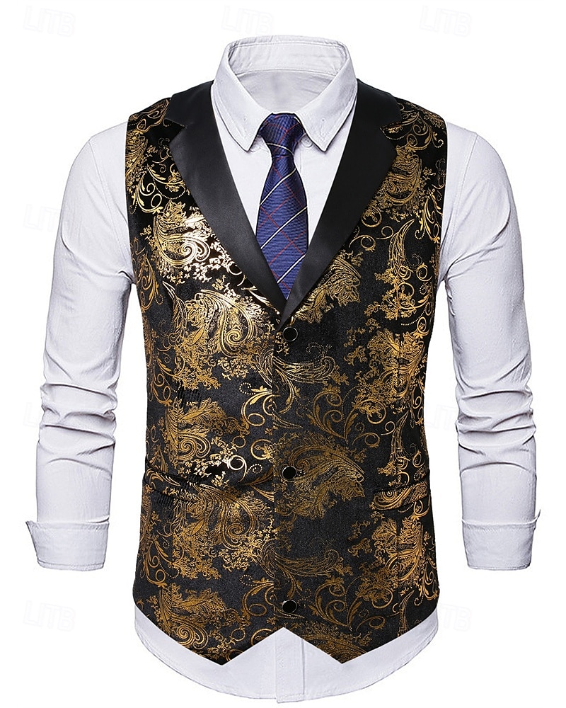 Herren Weste Gilet Urlaub Party Geschäft Mode Lässig Sommer Frühling Knöpfe Polyester Bequem Vergoldung Einreihig Ein-Knopf Revers Normale Passform Gold Weste 2025 - $33.99 –P2