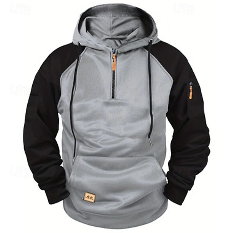 Homme Sweat à capuche Sweat à capuche quart zippé Rouge & noir Noir Rouge Bleu Gris Clair À capuche Uni Patchwork Bloc de Couleur Sport & Loisir Occasionnel Quotidien Streetwear Frais Vêtements de de 2025 ? $25.99 –P5