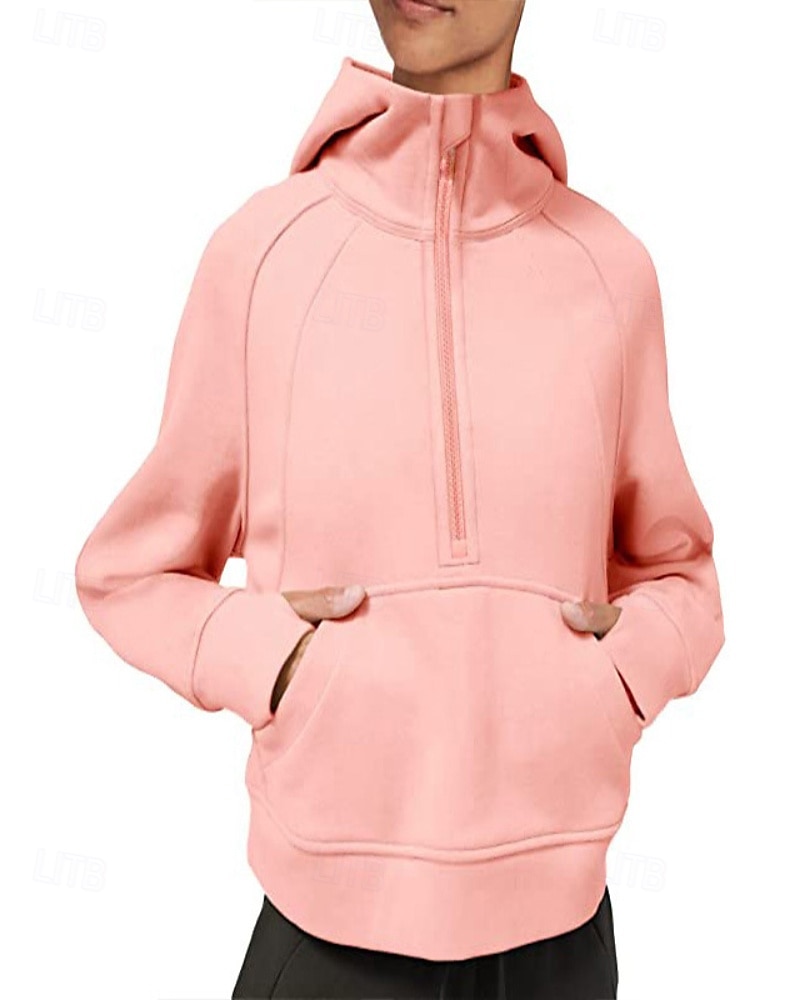 Women's Pullover Hoodie Sweatshirt Plain Streetwear Casual Long Sleeve Hooded Regular Tops Street Holiday Zipper Light Pink Black Pink Red Navy Blue Winter 2025 - $25.99 –P19