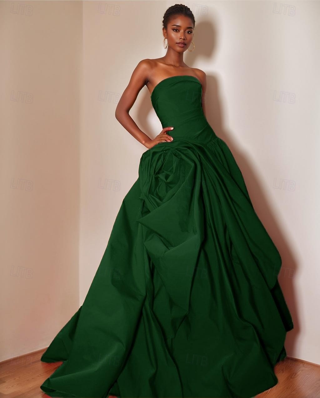 Ballkleid A-Linie Abfall Taille Abendkleid Promistil Blumen Kleid Karneval Formal Watteau Zug Ärmellos Strapless Satin mit Rüschchen 2025 - $221.99 –P6