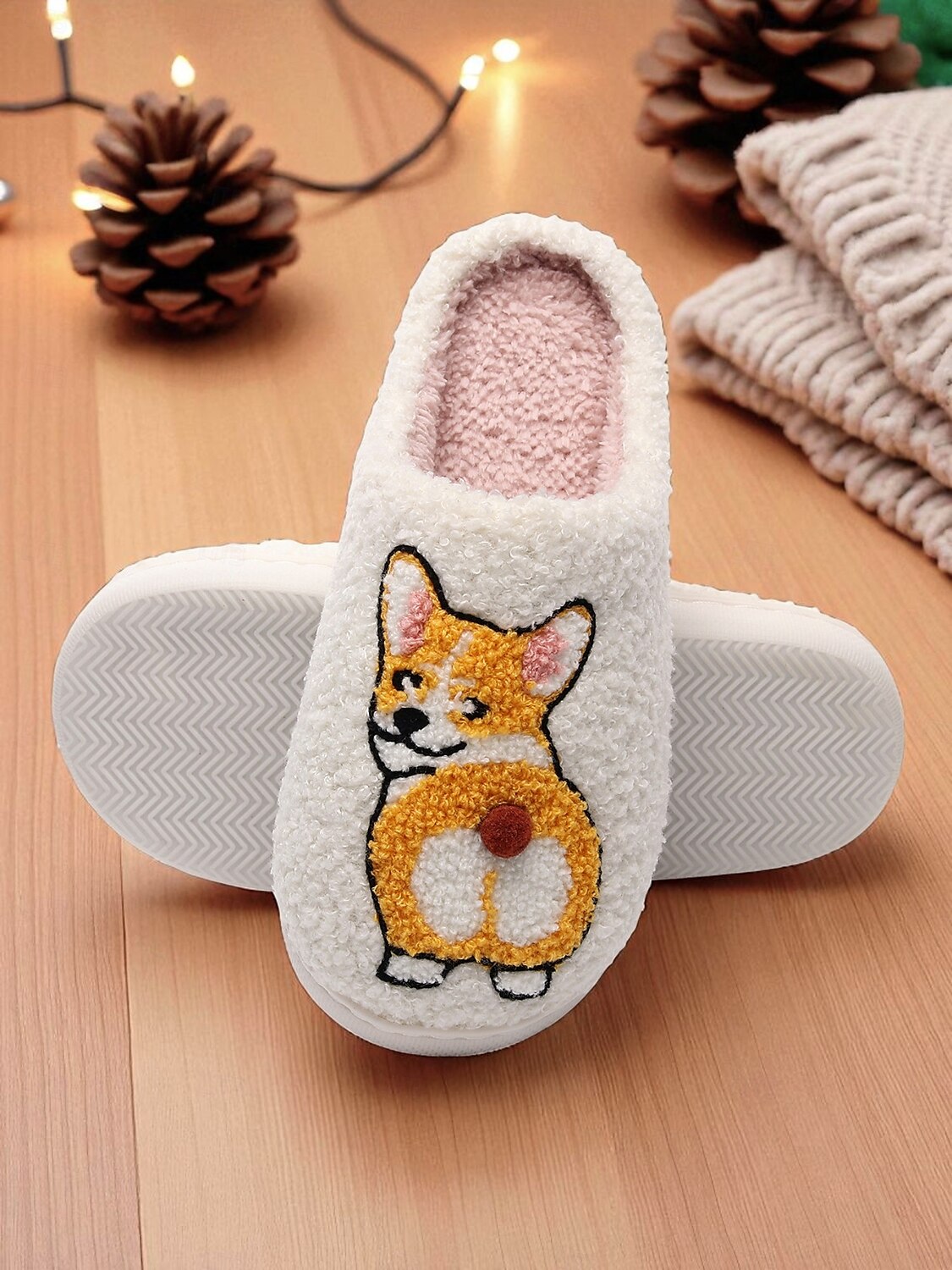 női kényelmes lakáspapucs corgi hímzéssel – aranyos, meleg lakberendező télire és pihenésre 2025 - $14.99 –P5