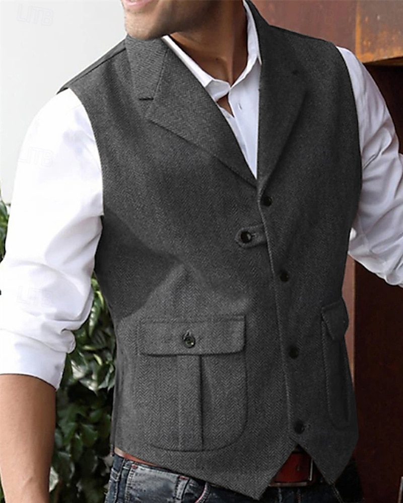 Hombre Chaleco Vacaciones Fiesta Negocio Moda Casual Verano Primavera Bolsillo Botones Poliéster Cómodo Plano Recto 1 botón Diseño Ajuste regular Azul Marino Verde Oscuro Café Gris Chaleco 2025 - $27.99 –P9