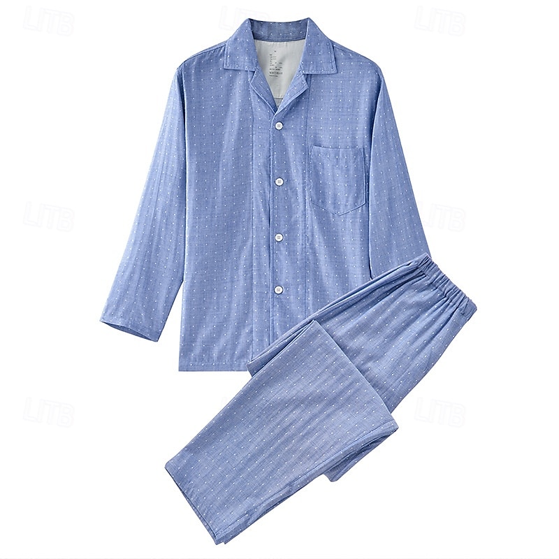 Homens Roupa de Dormir Conjunto de Pijama Top e calça de pijama 1conjunto Geométrico Moda à moda Clássico Casa Diário De Cama Algodão Conforto Macio Respirável Lapela Manga Longa Camisa Social Calça de 2025 por $43.99 –P3
