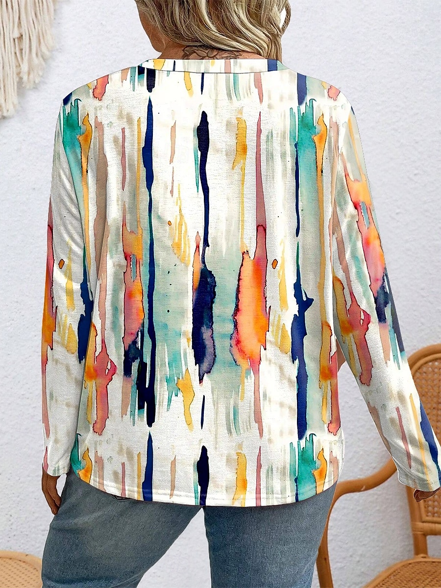 Γυναικεία Συν μέγεθος Άριστος Μπλουζάκι Γραφική Γεωμετρία Στάμπα Μακρυμάνικο Στρογγυλή Ψηλή Λαιμόκοψη Καθημερινό Καθημερινά Πολυεστέρας Φθινόπωρο Χειμώνας Θαλασσί Λευκό 2026 - $24.99 –P3