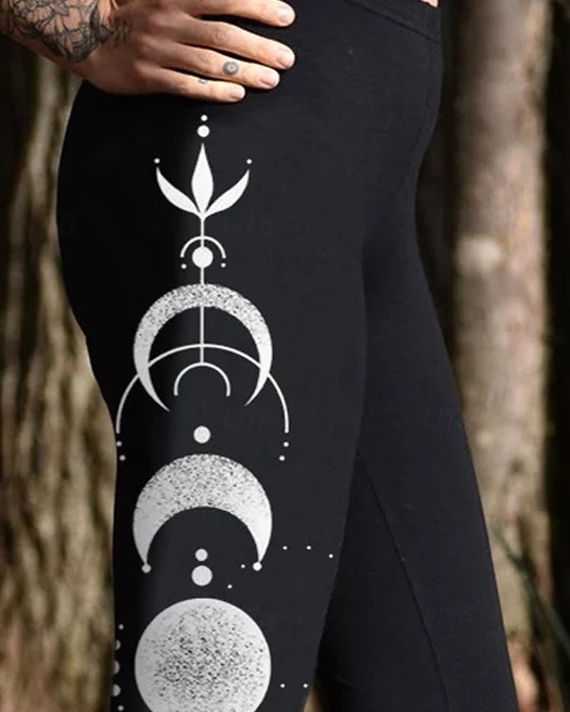 Dam Viking Byxor Damasker Mysiga leggings Streetwear Ledigt Fullängd Hög midja MOON Elastisk midja Mönster Mateial som andas Bekväm Elastisk Semester Gata Dagliga kläder Svart Vår Höst Normal 2026 - $19.99 –P2