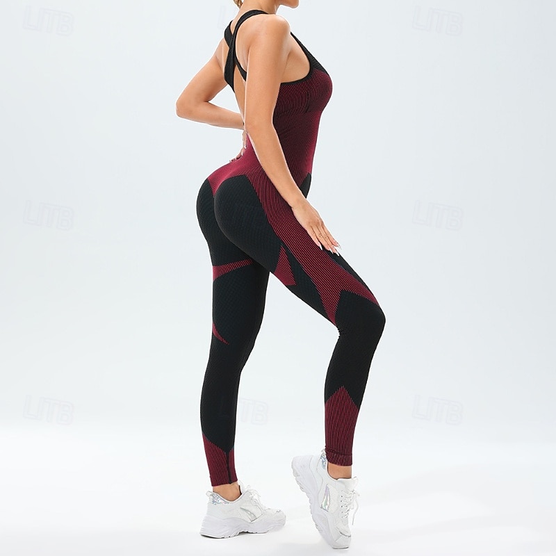 Damen Scrunch Yoga-Strampler Trainingsoveralls Rückenfrei Farbblock Einteiler Wasserblau Armeegrün Fitnesstraining Hohe Taille Elastisch Atmungsaktiv Bauchkontrolle Ärmellos Sport Sportkleidung 2025 - $25.99 –P11