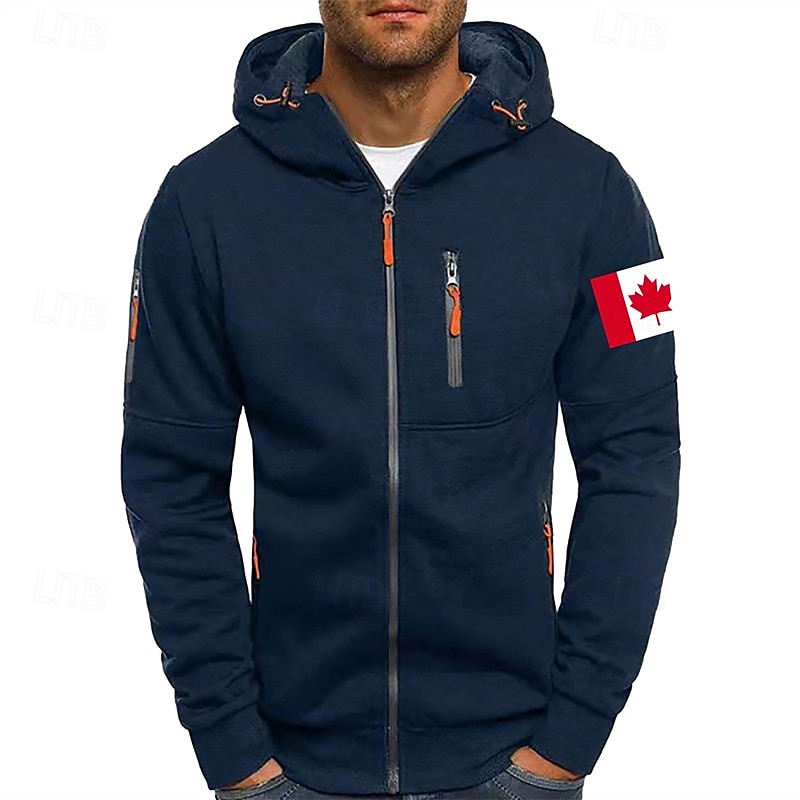 Hombre Sudadera Sudadera con capucha y cremallera completa Negro Blanco Vino Verde Ejército Azul Marino Con Capucha Bandera Cremallera Bolsillo Deporte Diario Festivos Poliéster Ropa de calle Básico 2025 - $22.99 –P7