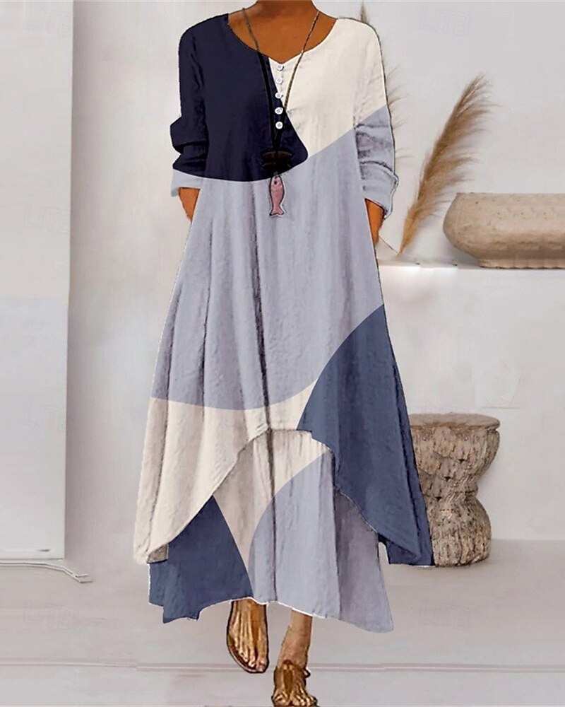 Damen Langes Kleid Maxikleid Freizeitkleid Druckkleid Mode Modern Täglich Strand Wochenende Normale Passform Grafik Dreiviertelarm V Ausschnitt Schwarz Blau Grün Frühling Herbst 2025 - $28.99 –P1