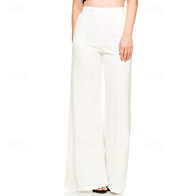Mujer Perneras anchas Pantalones Pantalones palazzo Moda Ropa de calle Longitud total Alta cintura Plano Cintura elástica Transpirabilidad Cómodo Calle Ropa Cotidiana Noche Negro Blanco Rojo Azul 2025 - $16.99 –P2