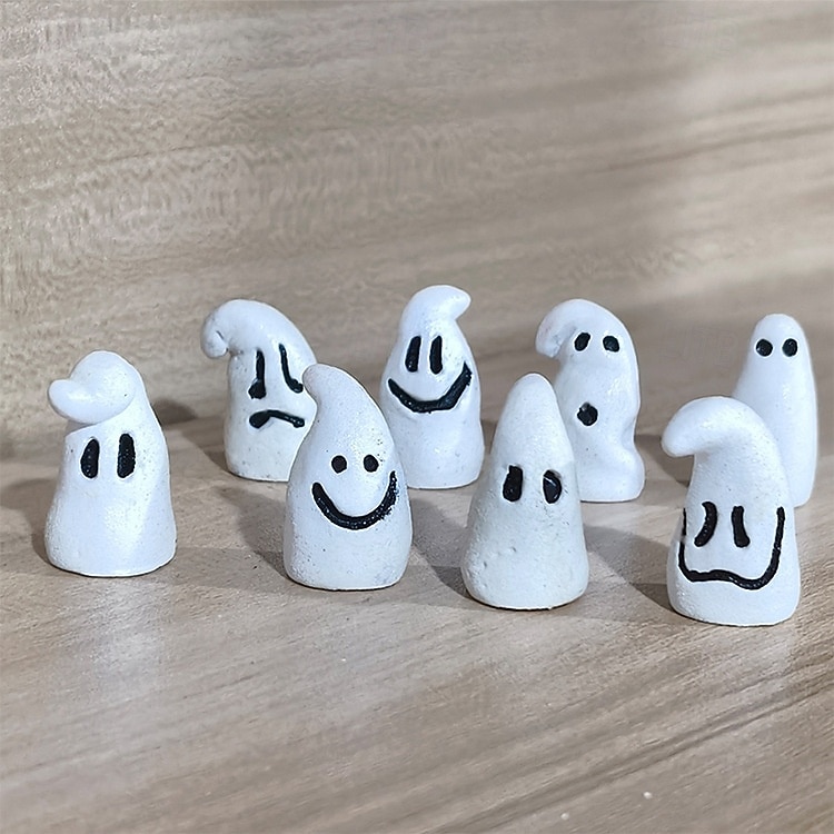 2025年 ハロウィーンの暗闇で光るミニゴーストフィギュア8個、ハロウィーン樹脂ゴーストデコレーション、不気味なシーン、パーティーデコレーション、お化け屋敷、卓上ホームディスプレイ用の光る白いゴーストオーナメント。  コレクション – $10.99 –P7