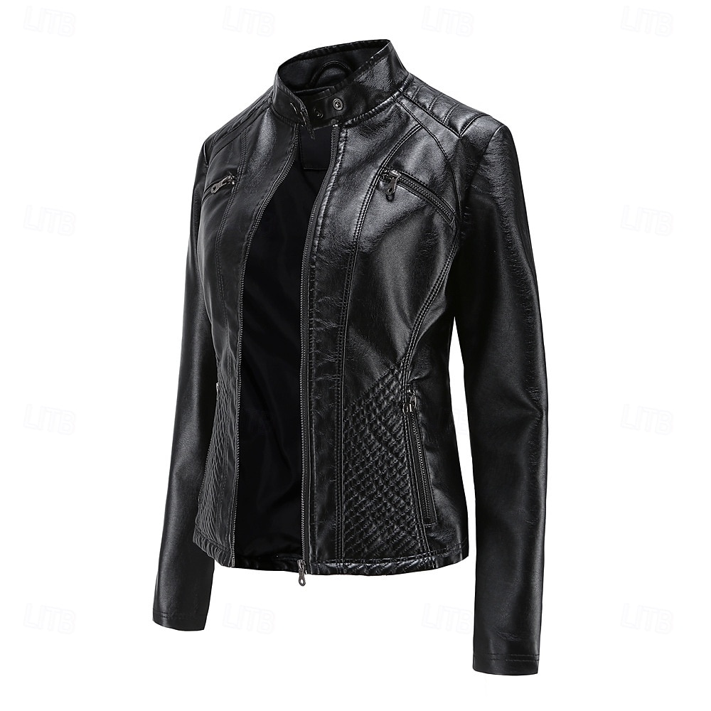 Per donna Giacca in Ecopelle Confortevole Tasca Cerniera completa Moda Stile da Strada Semplice All'aperto Casual Quotidiano Regolare Collo alla coreana Vestibilità regolare Manica Lunga Capispalla del 2025 a $48.99 –P7