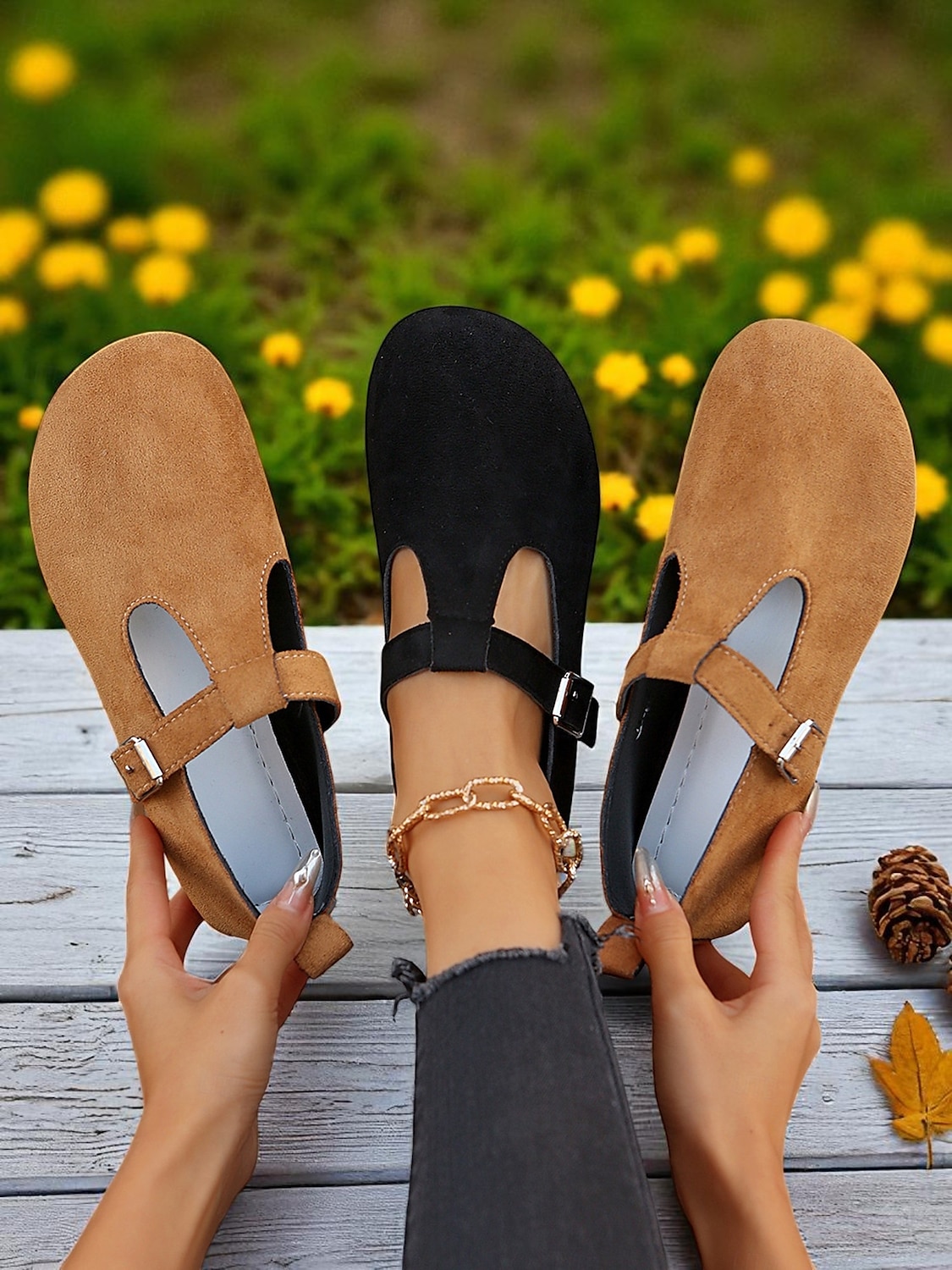 Ballerinas für Damen mit breiter Zehenpartie aus Wildlederimitat und verstellbarem Riemen – bequeme Freizeitschuhe für Garten, Park und Spaziergänge im Freien 2025 - $19.99 –P6