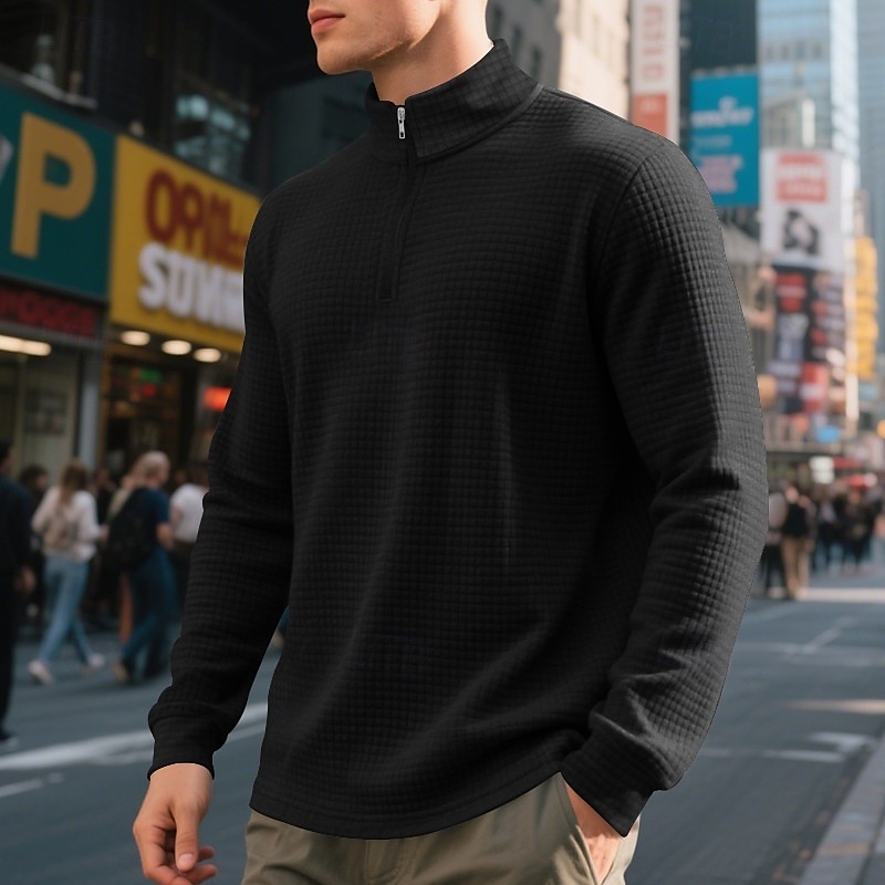 Hombre Sudadera con estampado de gofres Sudadera Sudadera tipo polo Negro Blanco Vino Verde Ejército Caqui Cuello de polo Plano Cremallera de un cuarto Deporte Casual Diario Ropa de calle Fresco Ropa 2025 - $25.99 –P2