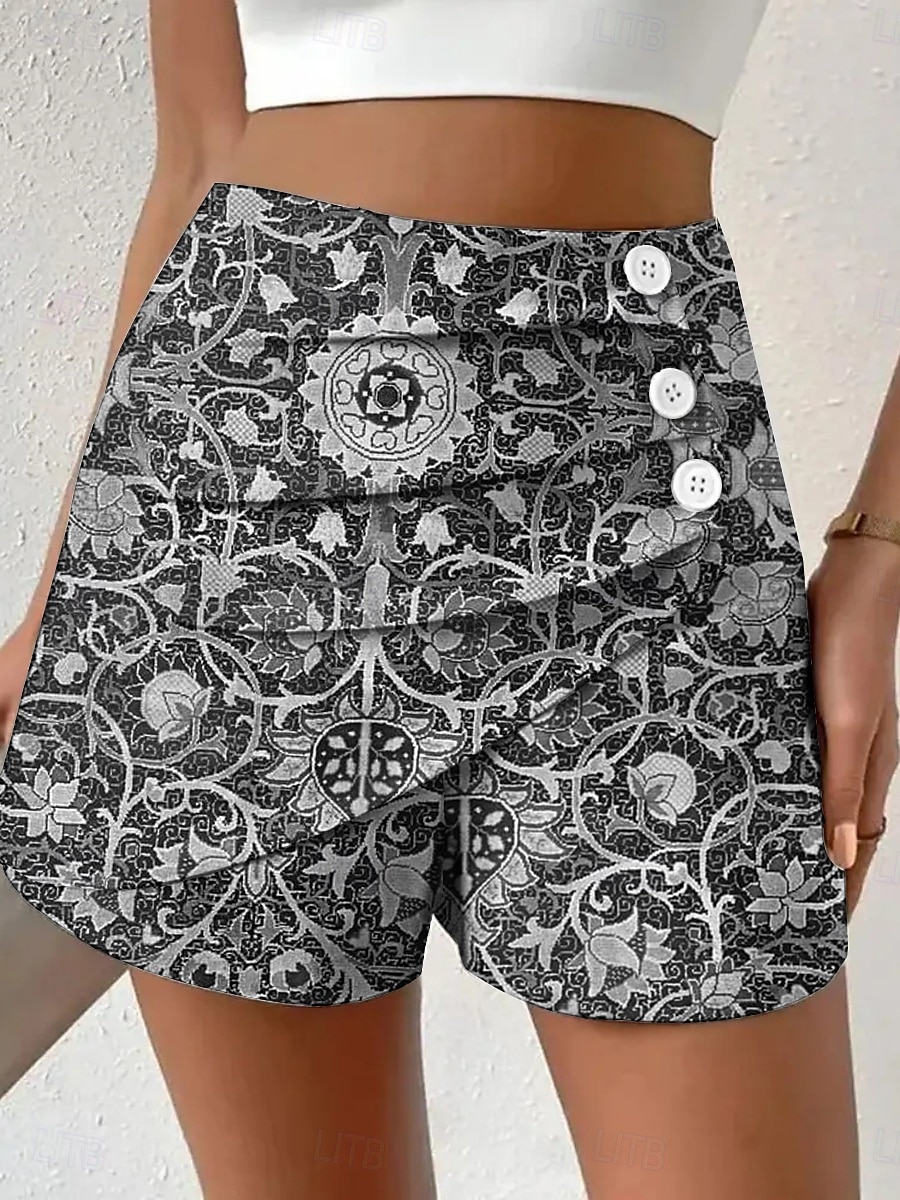 Dame kinesisk Shorts Ferie Årgang Etnisk stil Kort Høy Midje Grafisk Paisly Flettet Uelastisk Formell Feriereise Gate Lilla Rødstrupe-egg Blå Grå Gul Sommer Vår Normal 2025 - $17.99 –P4