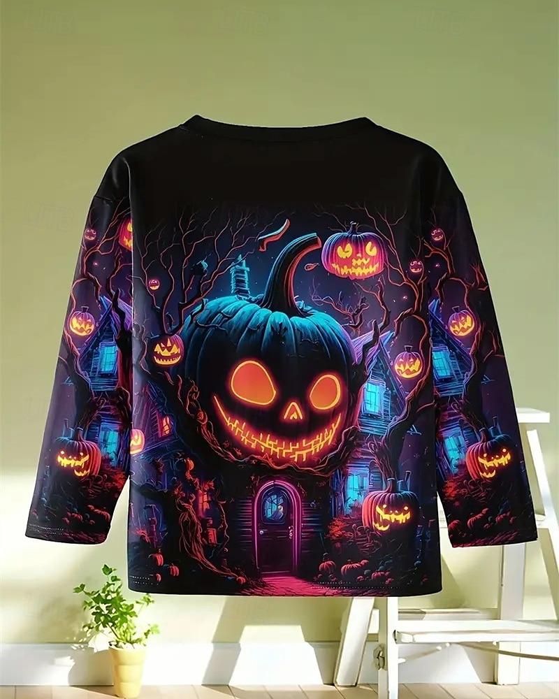 Halloween Pojkar 3D Pumpa T-shirt Långärmad Vår Höst Mode Grundläggande Barn 4-12 år Rund hals Utomhus Ledigt Dagligen Normal 2025 - $13.99 –P3