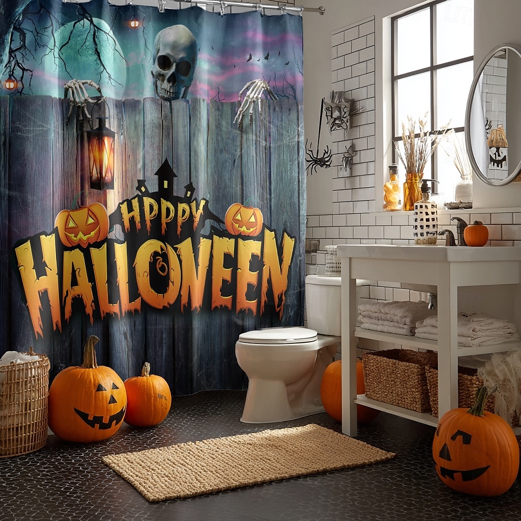 Rideau de douche d'Halloween avec crochets en polyester lavable et imperméable, décoration de salle de bain et baignoire de 2025 ? $21.99 –P3