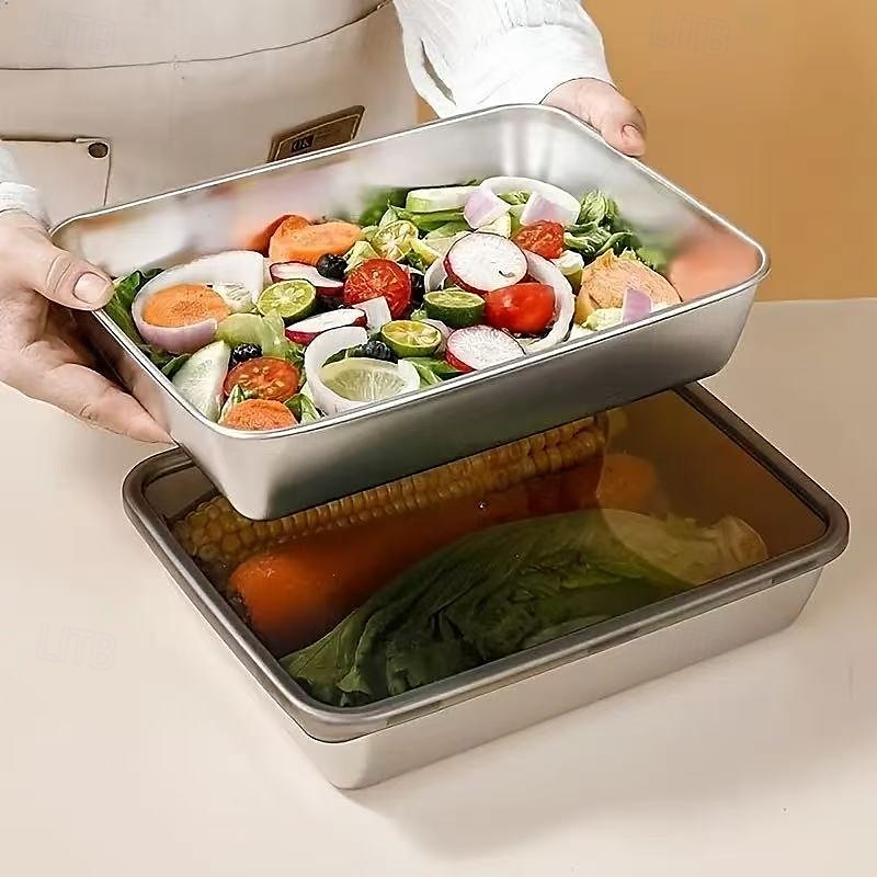3 stk. sett med oppbevaringsbeholdere i rustfritt stål for mat, BPA-fri, gjenbrukbar, enkel å rengjøre, stabelbar design for frukt, kjøtt, grønnsaker, kjøleskap og spiskammersoppbevaring 2025 - $15.49 –P8