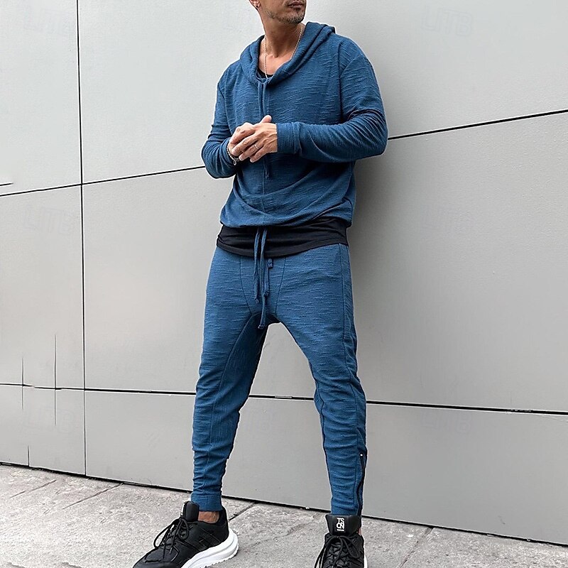 Per uomo Felpa con cappuccio Tuta da Ginnastica Set di felpe con cappuccio Nero Bianco Blu Cachi Con Cappuccio Semplice Coulisse Sport & Outdoor Quotidiano Ferie Poliestere Streetwear Essenziale del 2025 a $42.99 –P3