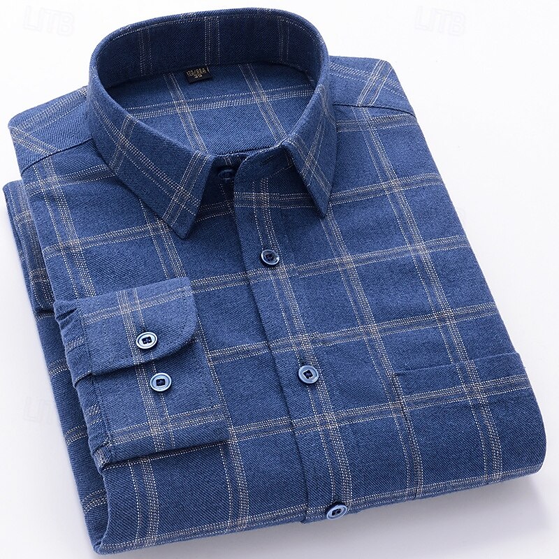 Men's Shirt Dress Shirt Collared Shirt Button Up Shirt Plaid / Striped / Chevron / Round Daily Wear Corporate Clothing White+khaki Pink Wine Navy Blue Long Sleeve Shirt Collar All Seasons Clothing 2026 - $36.99 –P15