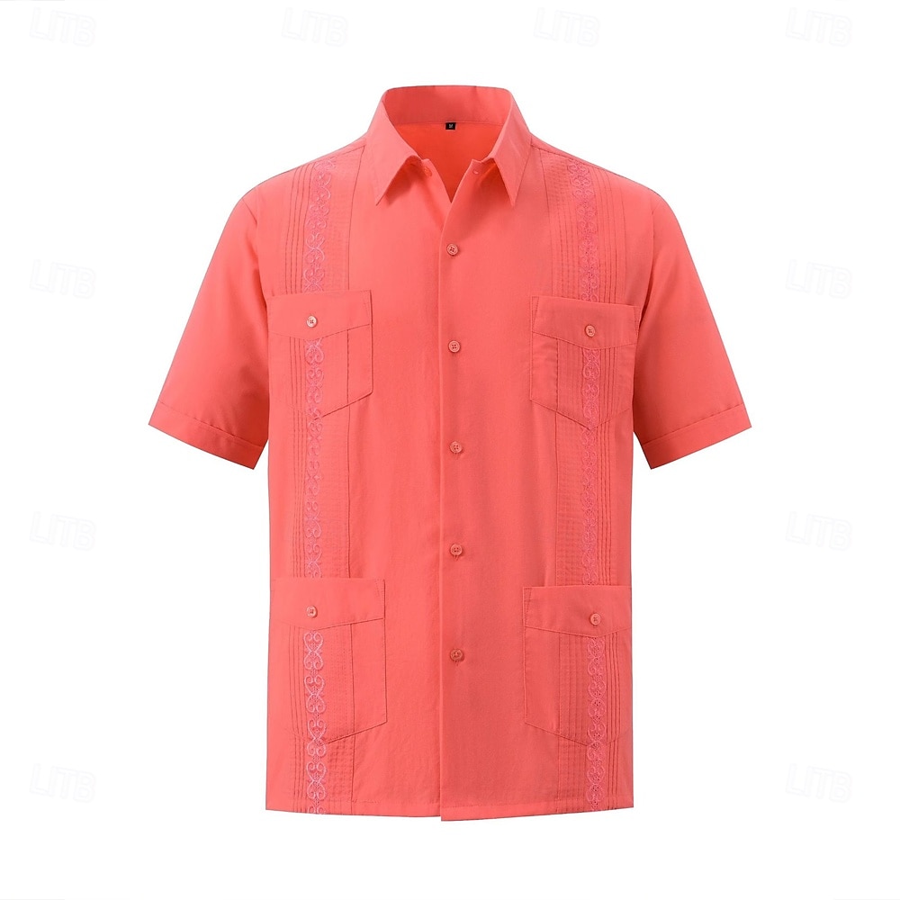 Homme Chemise Chemise Guayabera Jaune clair Noir Blanche Vert Claire Rose Claire Manche Courte Col Rabattu École Performance Broderie Vêtement Tenue Élégant Vacances ancien Neutre de 2025 ? $35.99 –P18