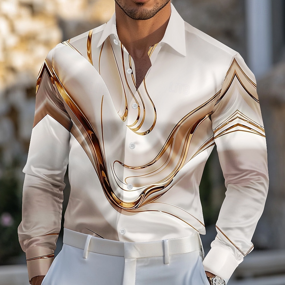 Men's Marble Abstract Liquid Art Satin Shirt Dress Shirt Long Sleeve Fashion Casual Vacation Dailywear Summer Spring Fall Turndown 3D Print Button Up Shirts Blue Purple Gold Green 2026 - $29.99 –P4