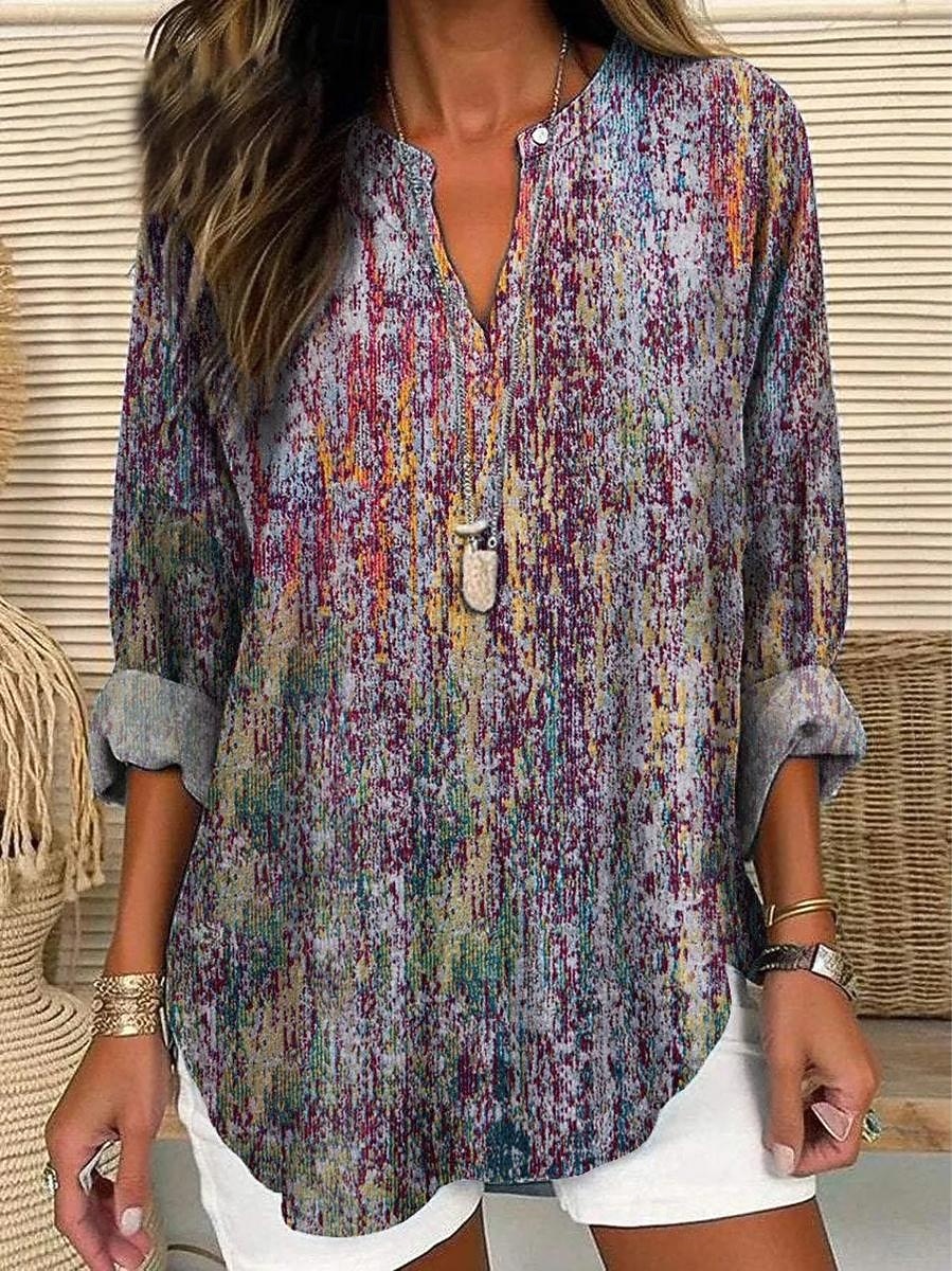 Women's Blouse Linen Like Breathable Lightweight Tunic V Neck Long Sleeve Boho Casual Graphic Paisley Vintage Tropical Regular Tops Daily Wear Print Red Blue Green 2026 - $32.99 –P3