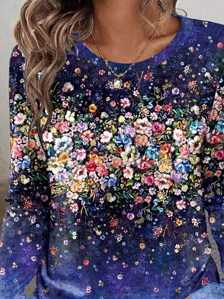 Pâques Femmes T-shirt Fleuri Graphique Plantes ancien Élégant Classique manche longue Col ras du cou Col rond Hauts Réguliers Quotidien Imprimé bleu marine Été Printemps Automne de 2025 ? $22.99 –P2