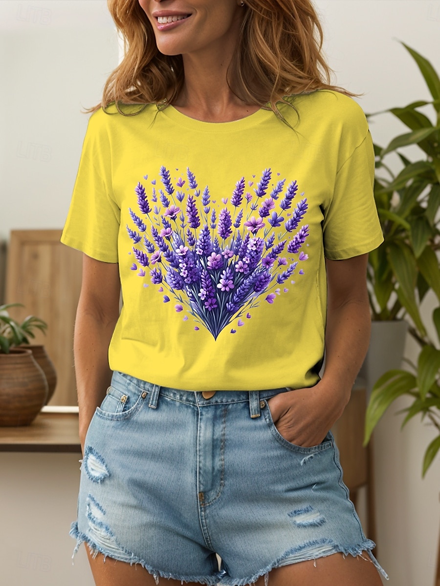Pentru femei Tricou Inimă Floral Grafic Epocă Stilat Clasic Manșon scurt Stil Nautic Rotund Topuri obișnuite Zilnic Ieșire Sfârșit de săptămână Imprimeu Negru Alb Galben Roz Îmbujorat Albastru piscină 2025 - $19.99 –P8