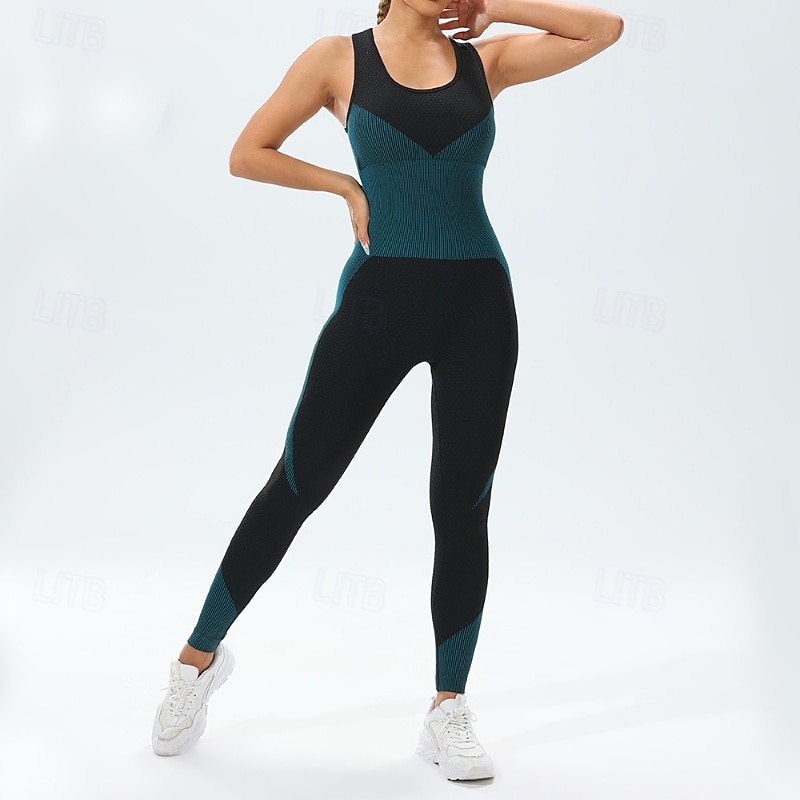 Damen Scrunch Yoga-Strampler Trainingsoveralls Rückenfrei Farbblock Einteiler Wasserblau Armeegrün Fitnesstraining Hohe Taille Elastisch Atmungsaktiv Bauchkontrolle Ärmellos Sport Sportkleidung 2025 - $25.99 –P15