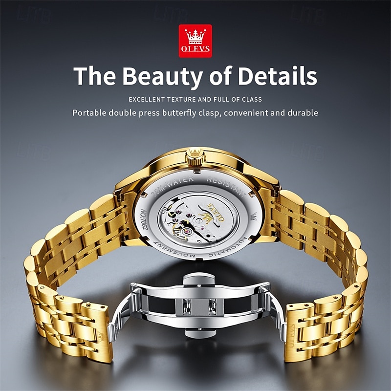 The New Olevs Brand Men'S Business Fully Automatic Mechanical Watch Is Waterproof Luminous Calendar And Day Display Fashionable And Trendy Men'S Watch Casual Sports Wristwatch 2025 - $68.99 –P2