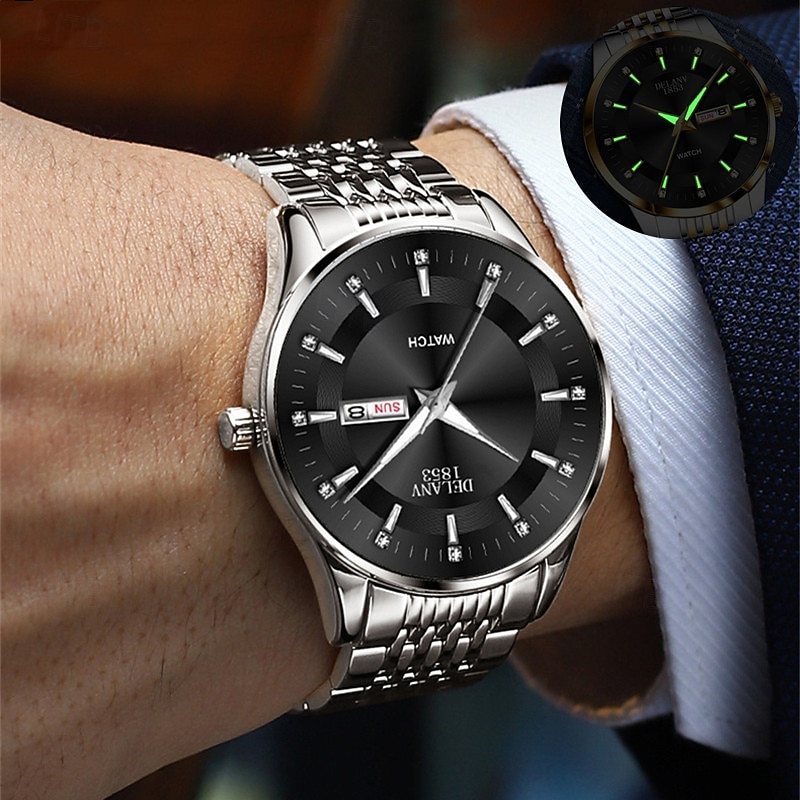 Die neue Edelstahlband große Ziffernblatt modische Herren Business Uhr mit IPX7 Wasserbeständigkeit leuchtendem Kalender und Tagesanzeige Freizeit Quarz Uhr einfache und vielseitige Herren Sport 2026 - $22.99 –P13