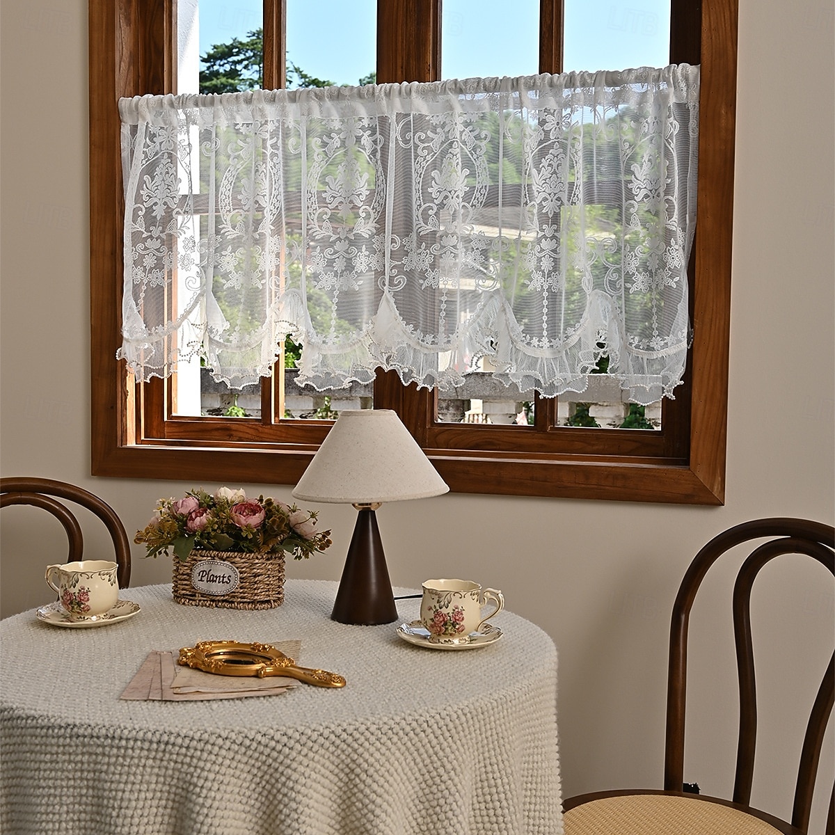 Lace Ruffled Kitchen Short Curtain Valance Vintage Floral Embroidered Short Sheer Cafe Curtain for Kitchen Window Rod Pocket Scalloped Bottom Beaded Sheer Valance1 Panel 2026 - $10.99 –P16