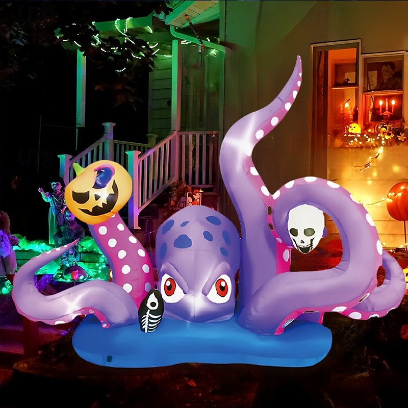gonfiabile gigante a forma di polpo di Halloween con zucca e teschio, decorazione per esterni a LED del 2025 a $155.99 –P10