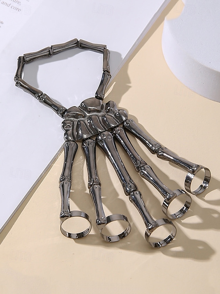 Bracciale da donna in lega di Halloween con scheletro a forma di mano – anelli regolabili in stile punk gotico per feste e cosplay del 2025 a $11.99 –P6