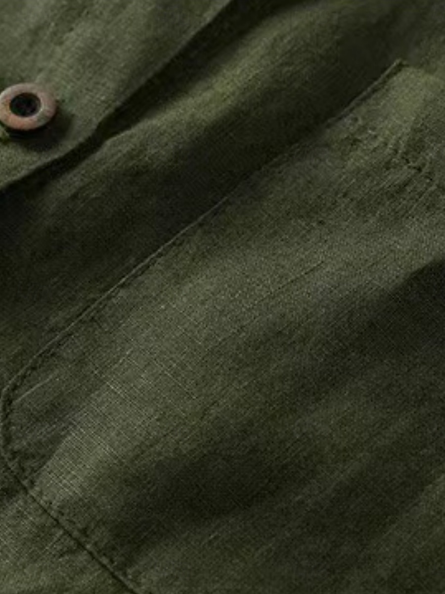 Femmes Chemises en coton et lin Couleur Unie Élégant Basique Occasionnel manche longue Col de chemise Hauts Longs Quotidien Boutons Blanche Vert Véronèse Kaki Été Automne de 2025 ? $23.99 –P4